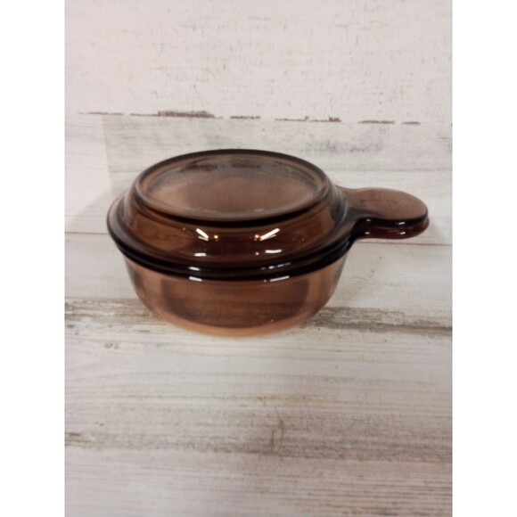 Vision Amber/ Tan Small Glass Bowl Made IN THE USA  With Lid - Picture 2 of 16